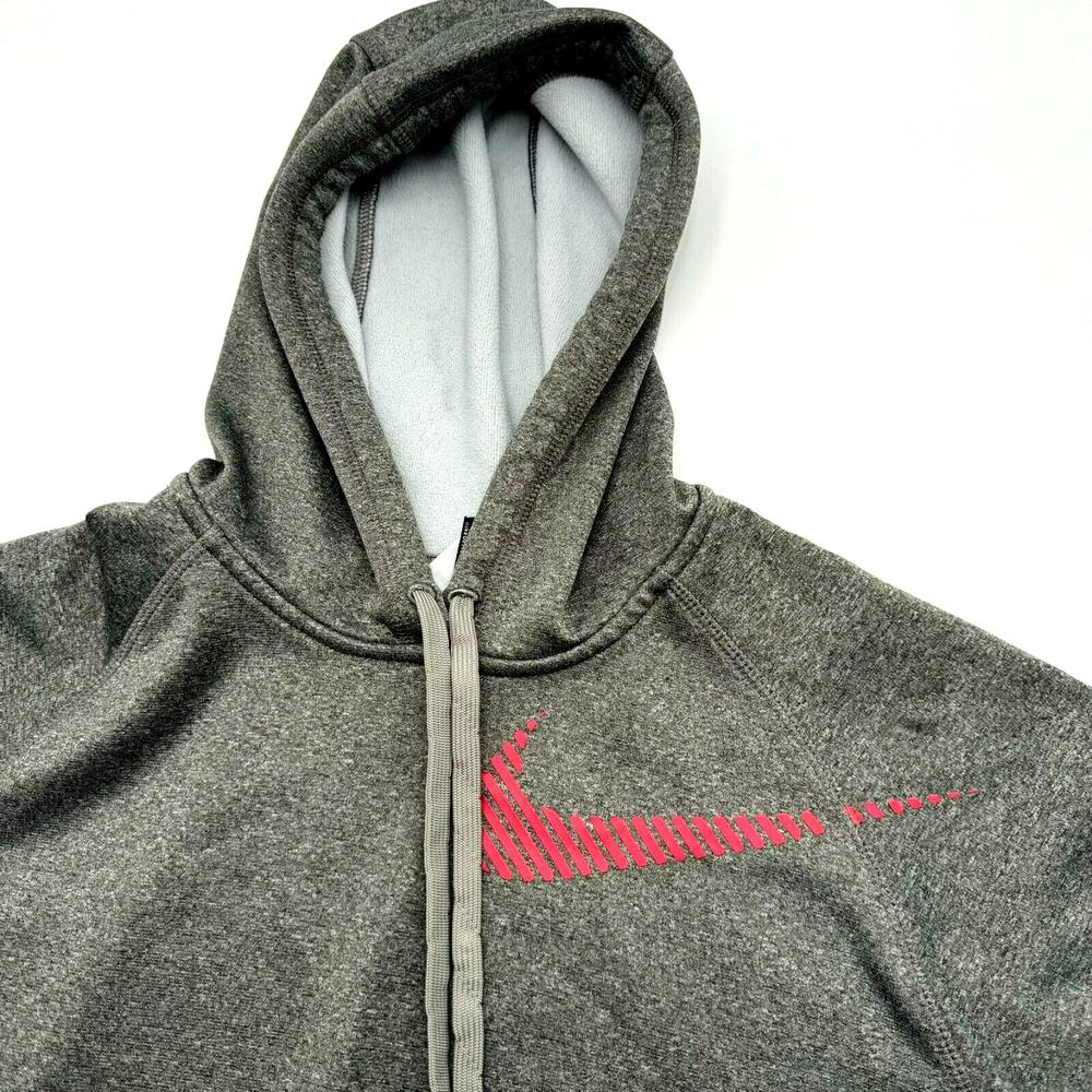 NIKE women's Medium gray pullover hoodie sweatshirt red swoosh kangaroo pocket